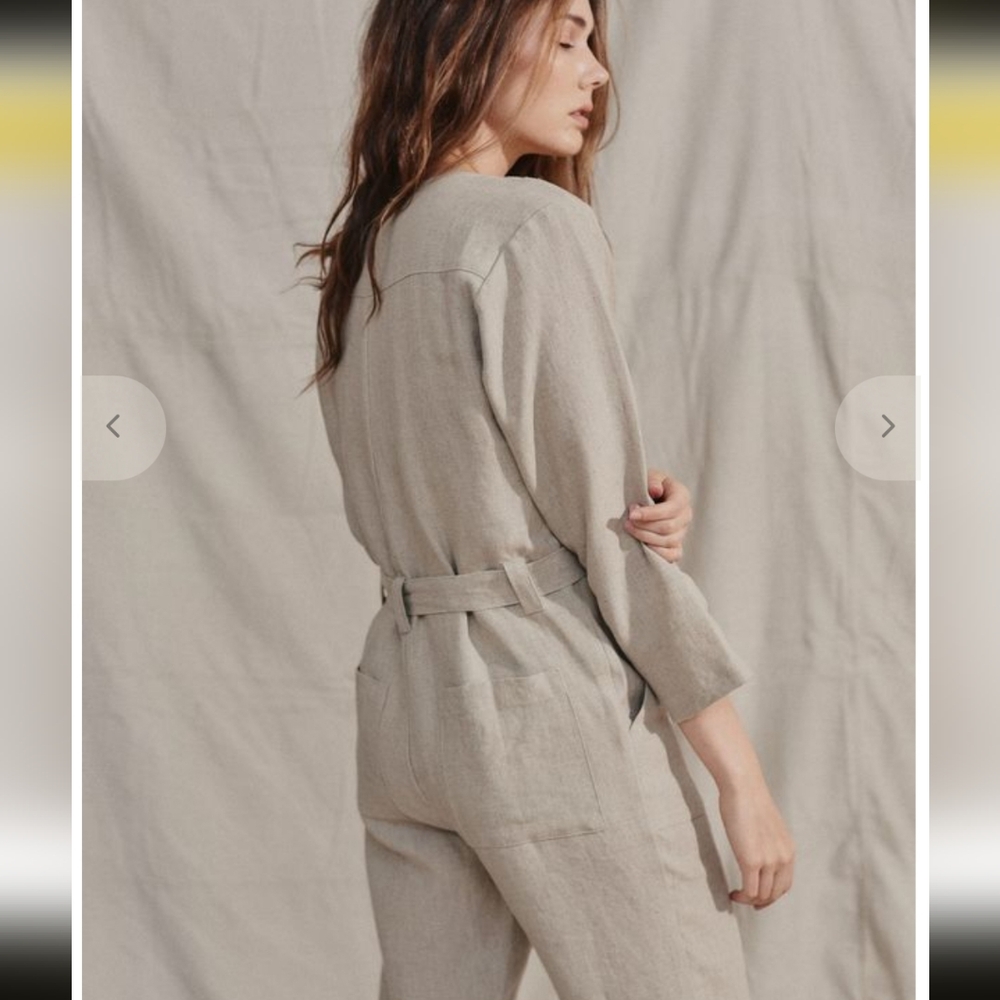 OZMA California Casual Linen Jumpsuit S Natural Tan Canerom - Picture 9 of 15